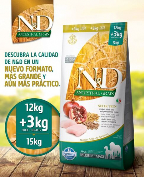 N&D ANCESTRAL DOG SELECTION MED/MAXI POLLO 12+3KG