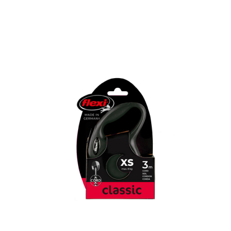 FLEXI CLASSIC, XS, CORDON, 3m, HASTA 8Kg, NEGRO