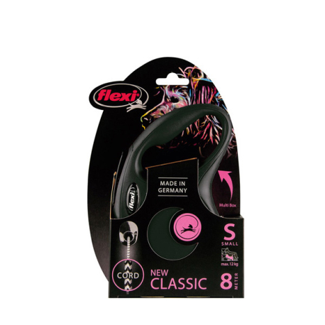 FLEXI CLASSIC, S, CORDON, 8m, HASTA 12Kg, NEGRO