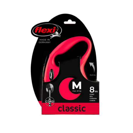 FLEXI CLASSIC, M, CORDON, 8m, HASTA 20Kg, ROJO