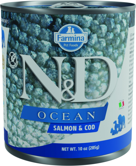 N&D DOG OCEAN SALMON & BACALAO ADULTO LATA 285GR (UMV 6uds)